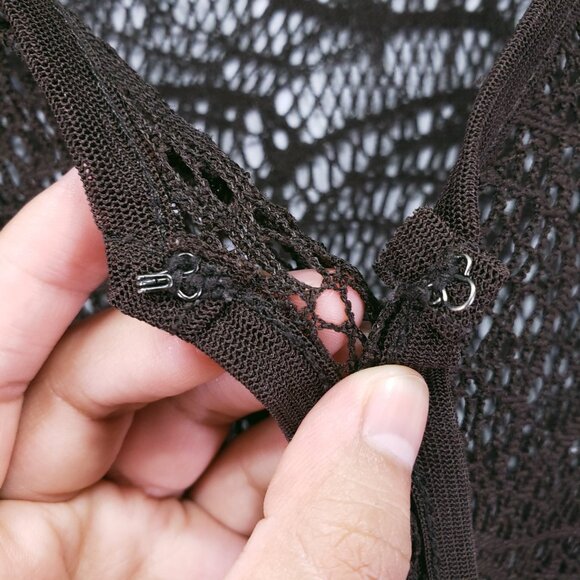 Fashion Park Brown Beachy Boho Hippie Lace Sheer Cover Up Cardigan Vest Size M - Picture 9 of 15